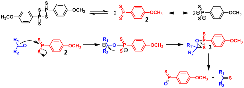 Reaction mechanism with Lawesson's reagent.