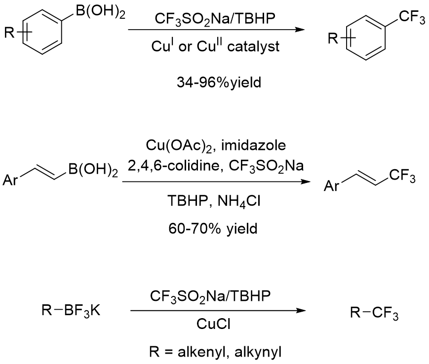 Figure 2: Trifluormethylation by , Langlois reagent of boronic acids and organotrifluorborates.